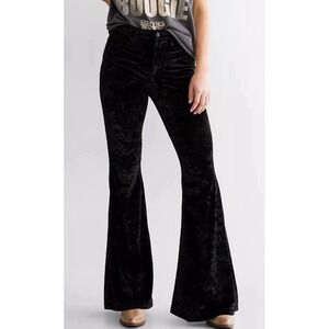 Wrangler Retro Pant Women High Rise Crushed Velvet Flare Black 25/30 Rodeo Retro